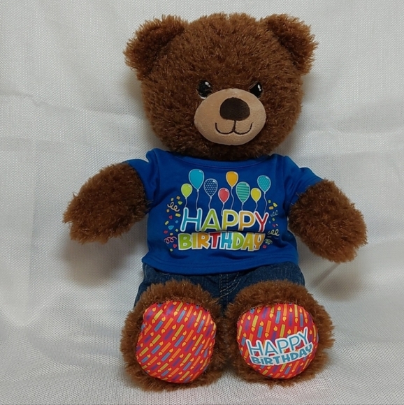 Build-A-Bear Classic Brown Birthday Teddy Bear (w/jeans & birthday shirt) - Picture 1 of 10